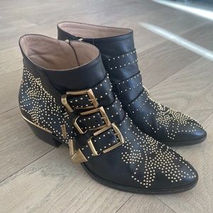 Chloe Susanna Studded Leather Ankle Boots - Black Size 37